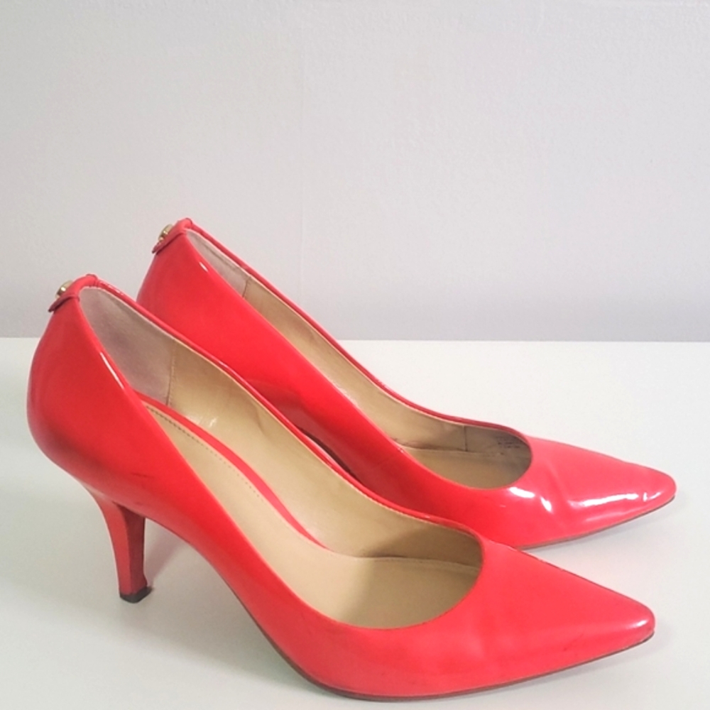 Michael Kors Neon Red Patent Leather Heels, sz 7.5